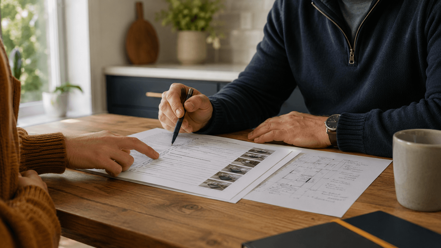 A homeowner reviewing property details with an experienced advisor