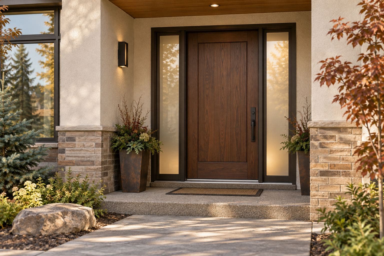 Residential entry door with sidelites, frame and sill